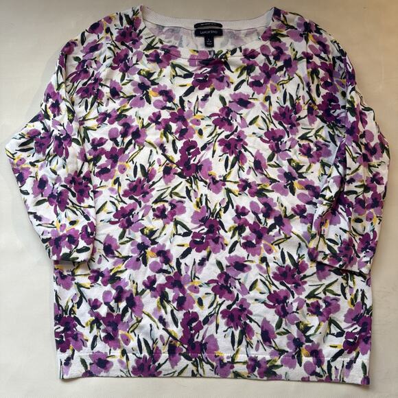 Lands End 100%  Floral Crew Neck Pullover Sweater Large (12-14) - Picture 1 of 7